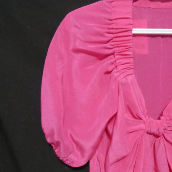 BANANA REPUBLIC | xs, extra small | Silk Hot Pink Puff Sleeve Blouse | NWT - Picture 3 of 15